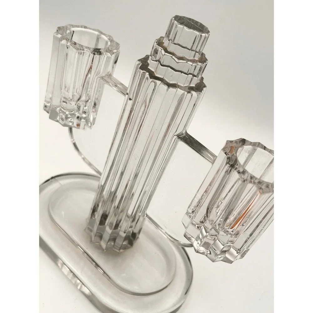 Vintage Heisey Ridgeleigh Art Deco 1930's Pressed Glass Dual Candle Stick Holder